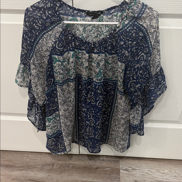 Navy and White Floral Women's Blouse - Picture 1 of 3